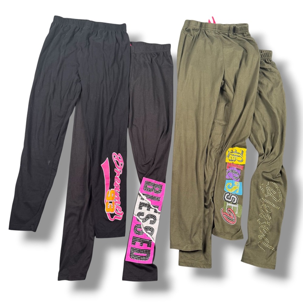 Cute 4 U Girls Leggings Lot 4  Black Olive Blessed Dreamer Rhinestone Size 10/12